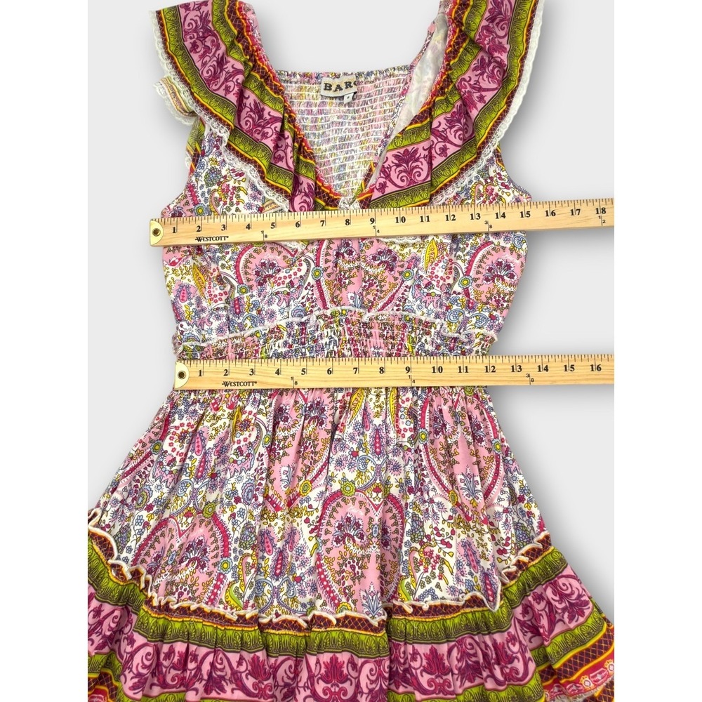 Anthropologie Barok Paris Dress S Pink Paisley Boho Peasant Smocked Ruffle Min - Picture 11 of 12